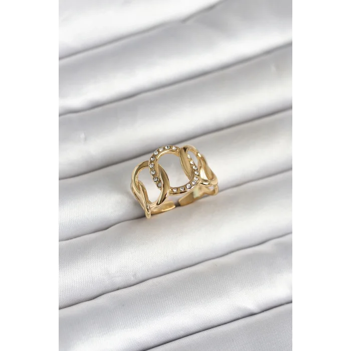316L Çelik Gold Renk Samanyolu Model Kadın Yüzük - TJ-BYK4160