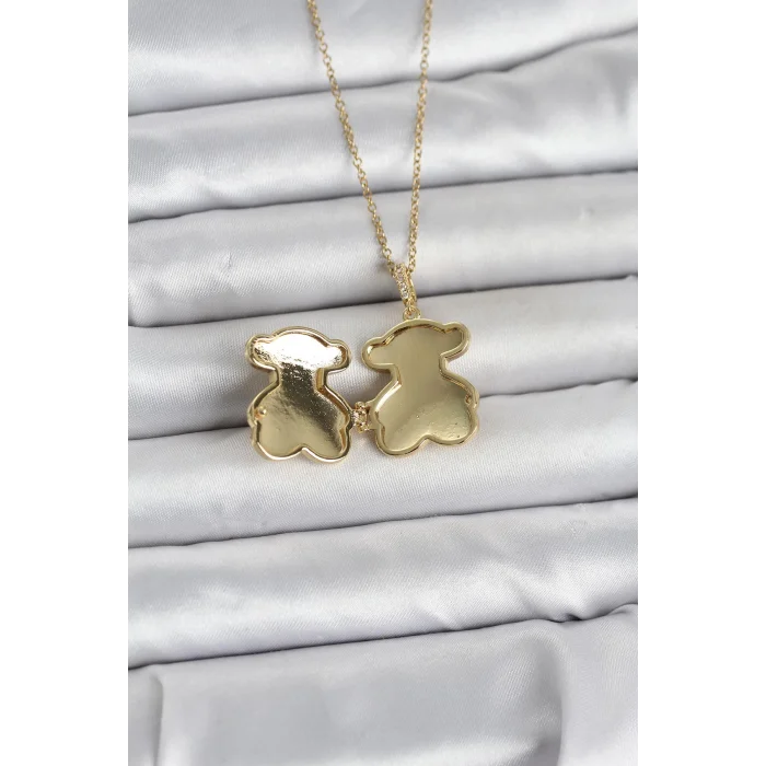 316L Çelik Zincir Gold Renk Ayıcık Model Açılabilir Kadın Kolye - TJ-BKO11036