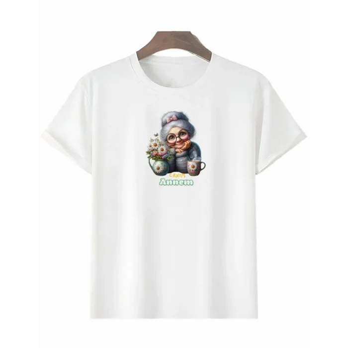 Anneler Gününe Özel Tasarım Canım Annem Baskılı T-shirt - Beyaz