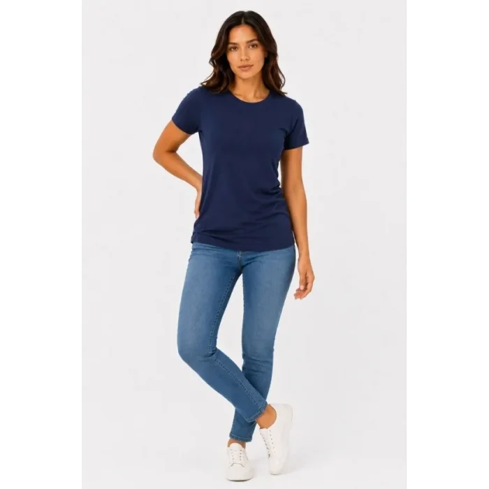 Basic Tişört Bisiklet Yaka Kısa Kol Günlük Yazlık Slim Fit T-Shirt - Lacivert