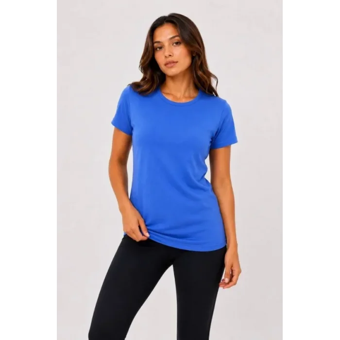 Basic Tişört Bisiklet Yaka Kısa Kol Günlük Yazlık Slim Fit T-Shirt - Mavi