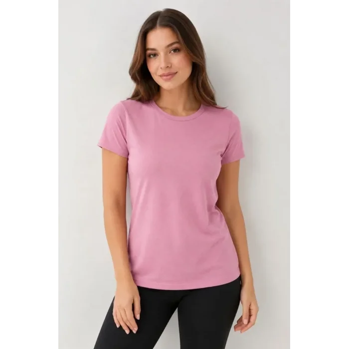 Basic Tişört Bisiklet Yaka Kısa Kol Günlük Yazlık Slim Fit T-Shirt - Pembe