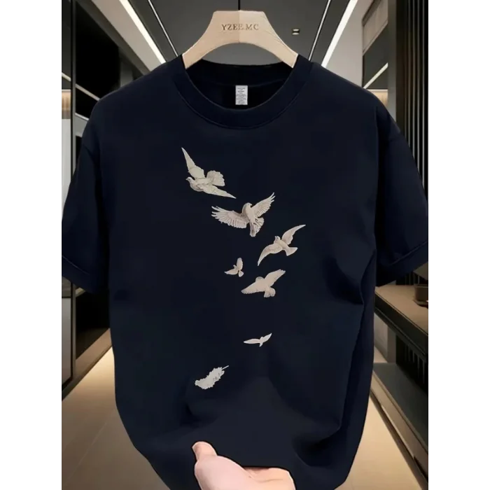 Baskılı Oversize Bisiklet Yaka T-shirt - Beyaz