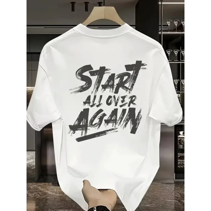 Baskılı Oversize Bisiklet Yaka T-shirt - Beyaz