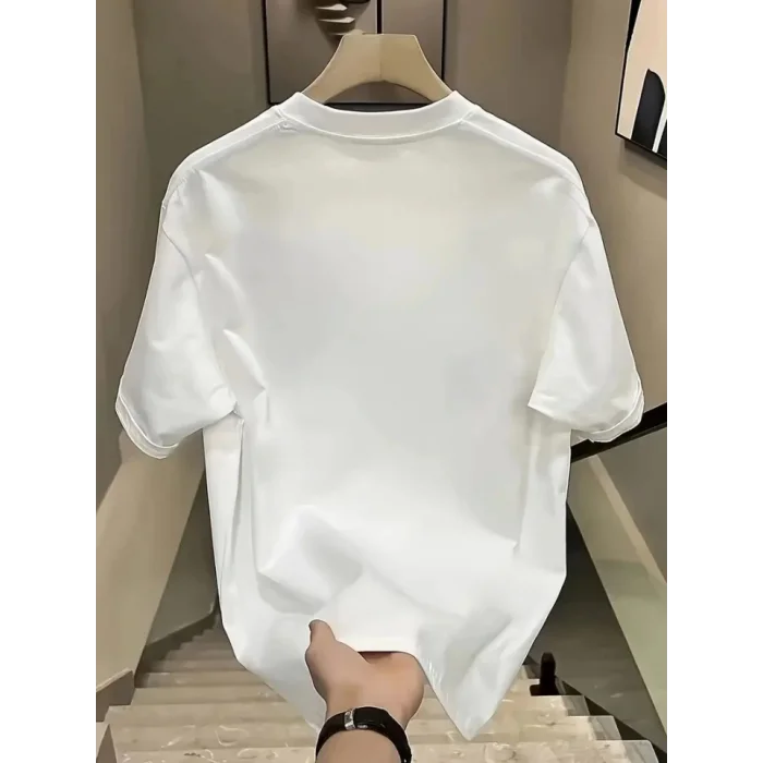 Baskılı Oversize Bisiklet Yaka T-shirt - Beyaz
