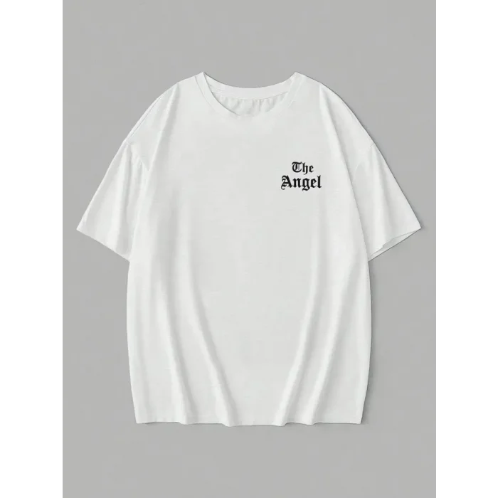 Baskılı Oversize Bisiklet Yaka T-shirt - Beyaz