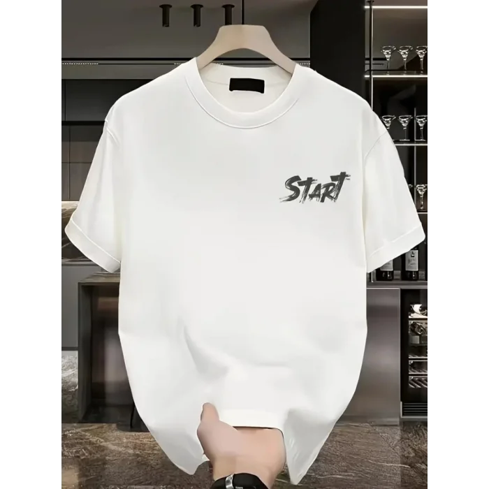 Baskılı Oversize Bisiklet Yaka T-shirt - Beyaz