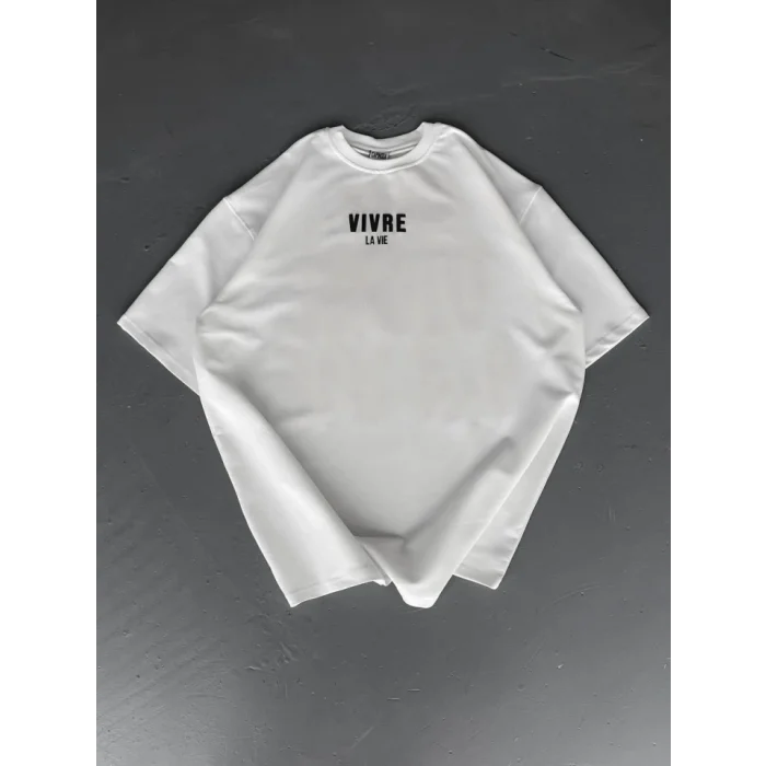 Baskılı Oversize Bisiklet Yaka T-shirt - Beyaz