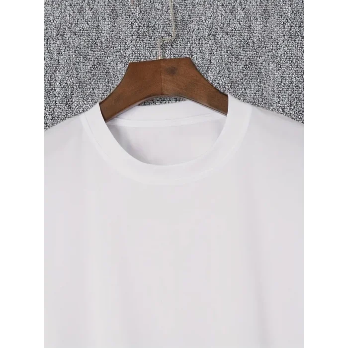 Baskılı Oversize Bisiklet Yaka T-shirt - Beyaz
