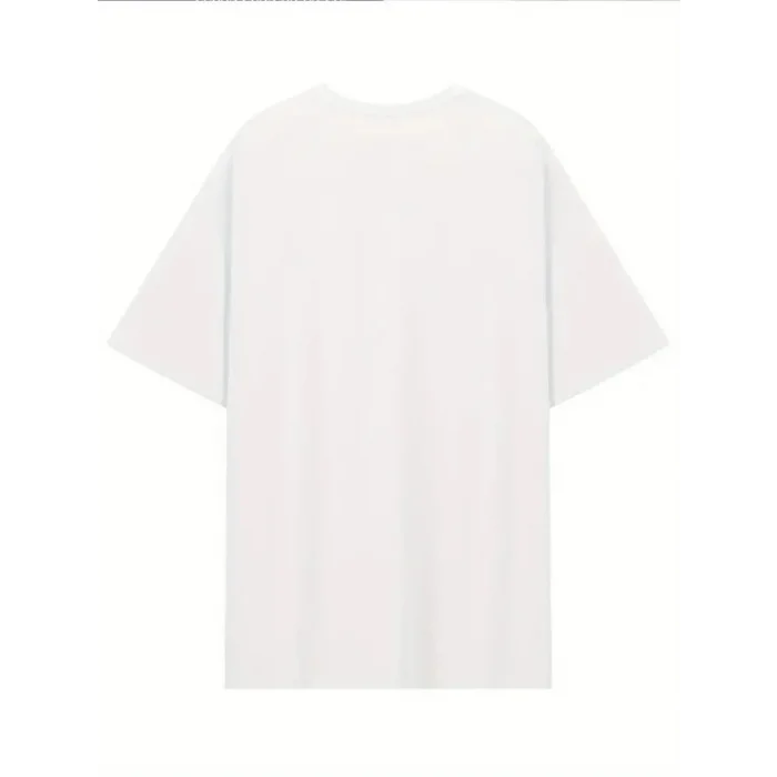 Baskılı Oversize Bisiklet Yaka T-shirt - Beyaz