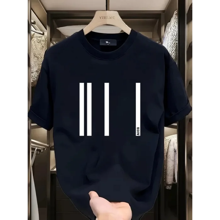 Baskılı Oversize Bisiklet Yaka T-shirt - Siyah