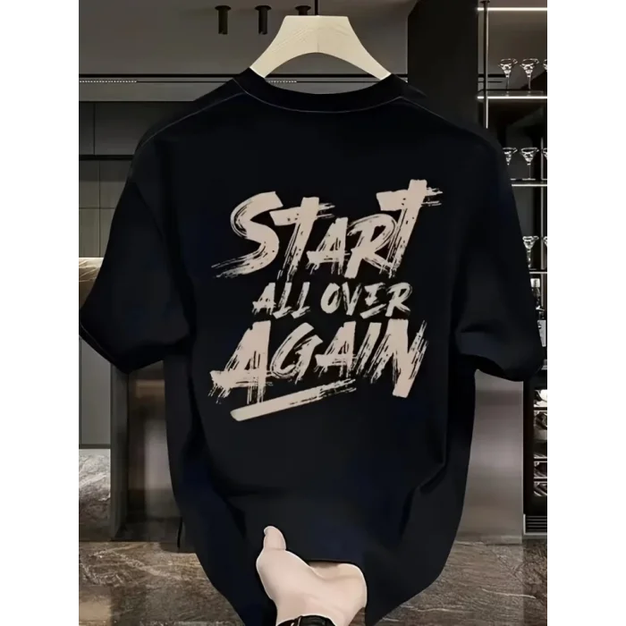 Baskılı Oversize Bisiklet Yaka T-shirt - Siyah