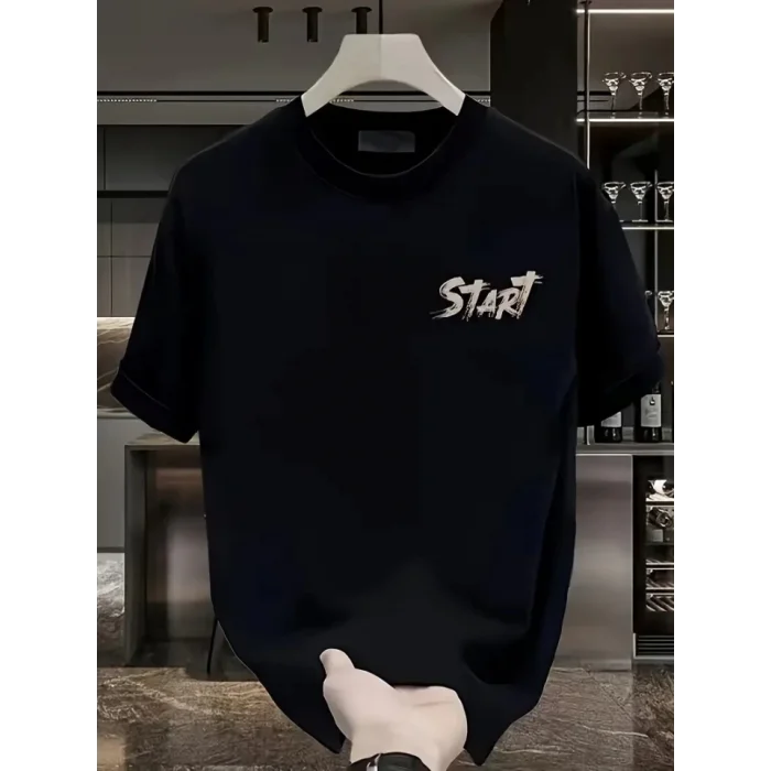 Baskılı Oversize Bisiklet Yaka T-shirt - Siyah