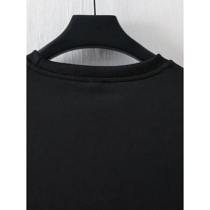 Baskılı Oversize Bisiklet Yaka T-shirt - Siyah