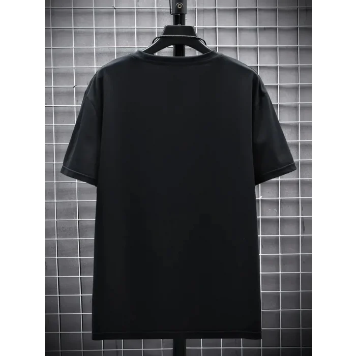 Baskılı Oversize Bisiklet Yaka T-shirt - Siyah