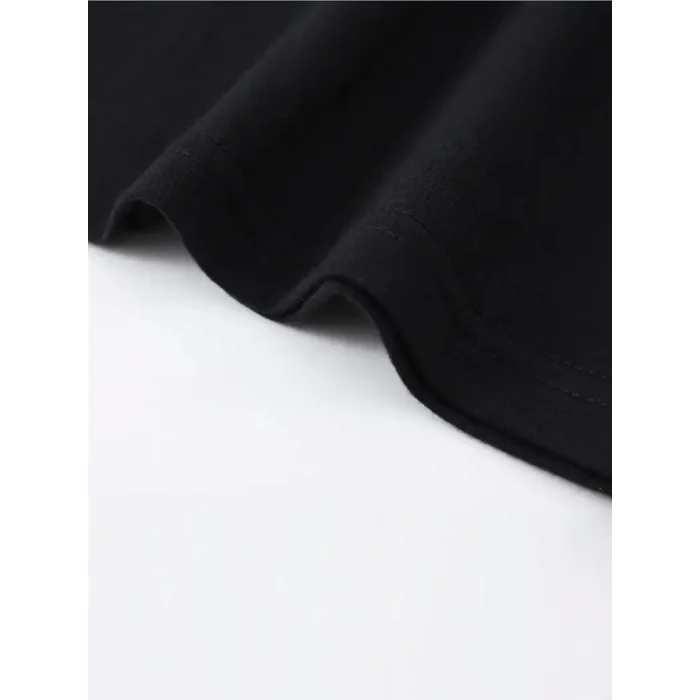 Baskılı Oversize Bisiklet Yaka T-shirt - Siyah