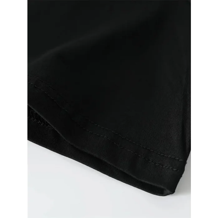 Baskılı Oversize Bisiklet Yaka T-shirt - Siyah