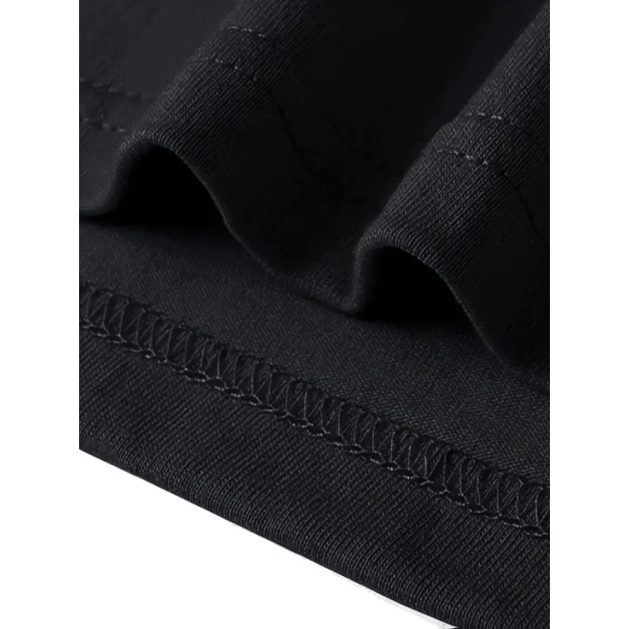 Baskılı Oversize Bisiklet Yaka T-shirt - Siyah