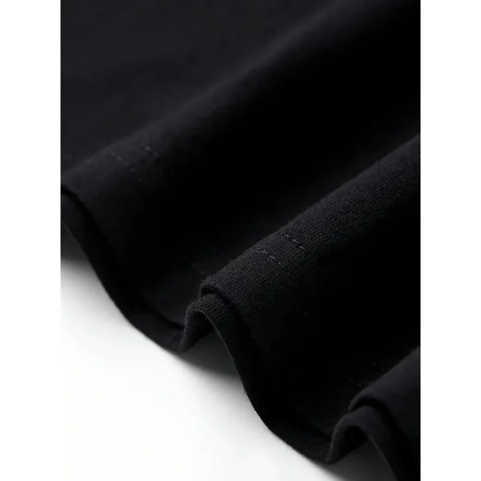 Baskılı Oversize Bisiklet Yaka T-shirt - Siyah