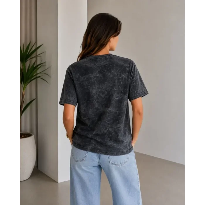 Batik Desenli Tişört Bisiklet Yaka Kısa Kol Regular Fit T-shirt - Siyah