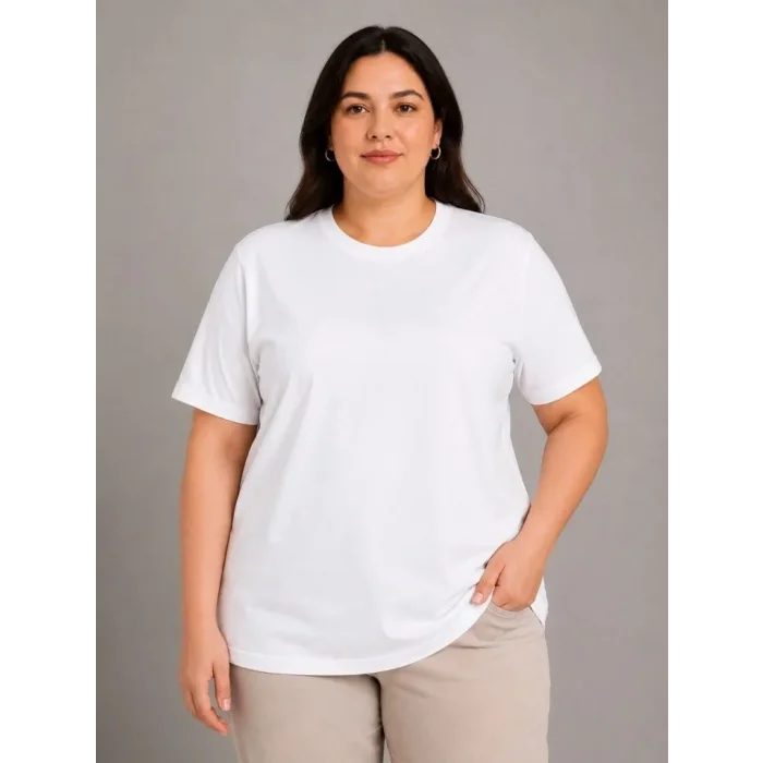 Battal Big Size Basic Tişört Bisiklet Yaka Rahat Kalıp T-Shirt - Beyaz