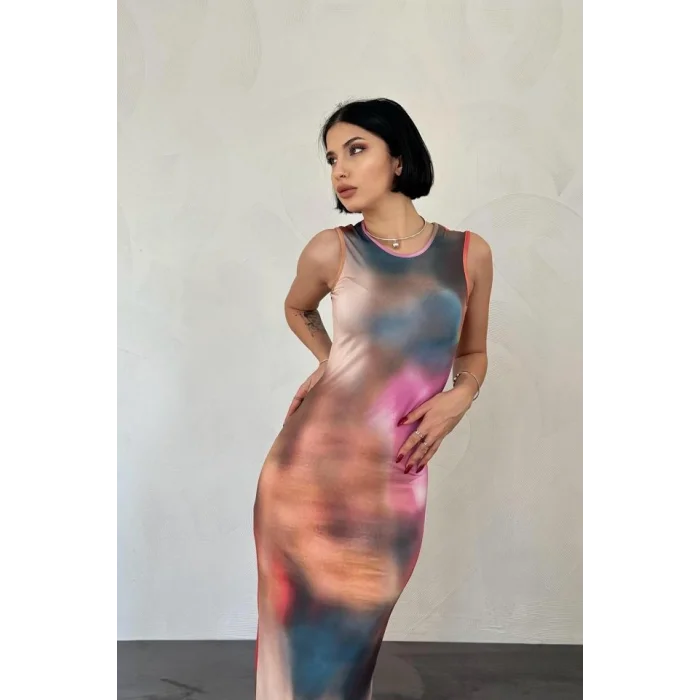 Renkli Batik Desenli Elbise