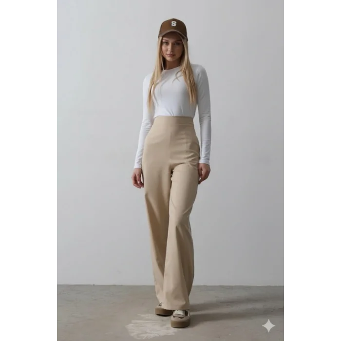 Beli Yarım Lastikli Palazzo Pantolon - Camel
