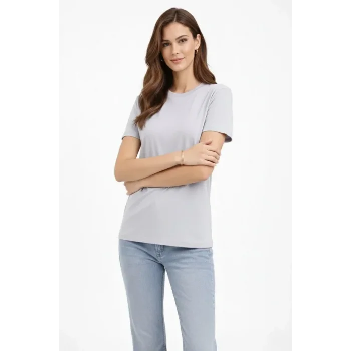 Bisiklet Yaka Tişört  Regular Kalıp Basic Pamuklu  Günlük Kullanım  T-shirt - Gri