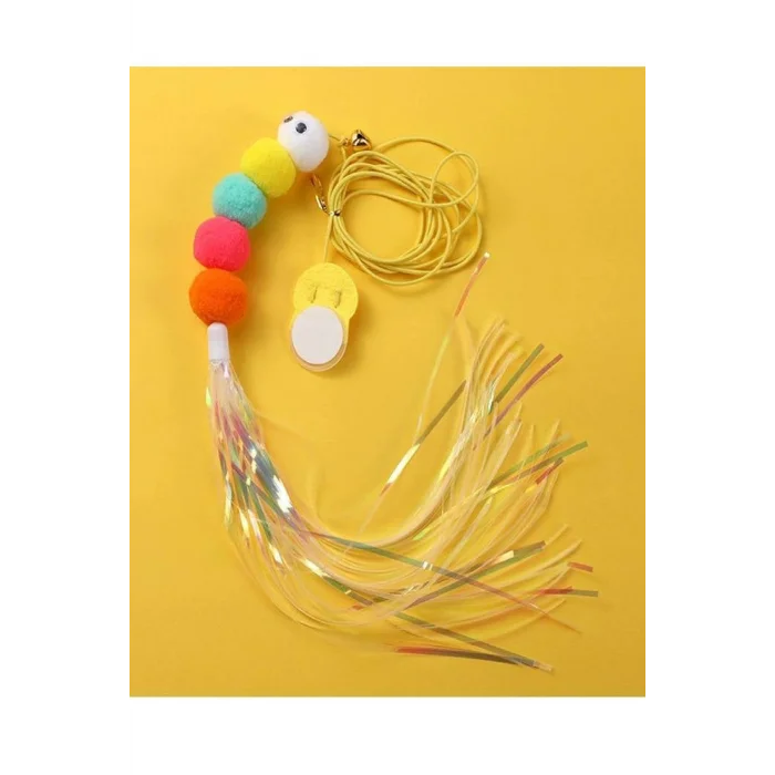 Elastik Tırtıl Kedi Oyuncağı Vantuzlu Lastikli Kedi Zilli Peluş Yakalama Egzersiz Oyuncağı