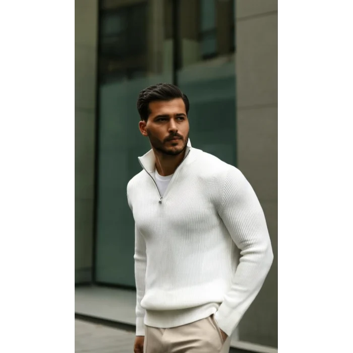 Erkek Balıkçı Zip Yaka Uzun Kollu Triko