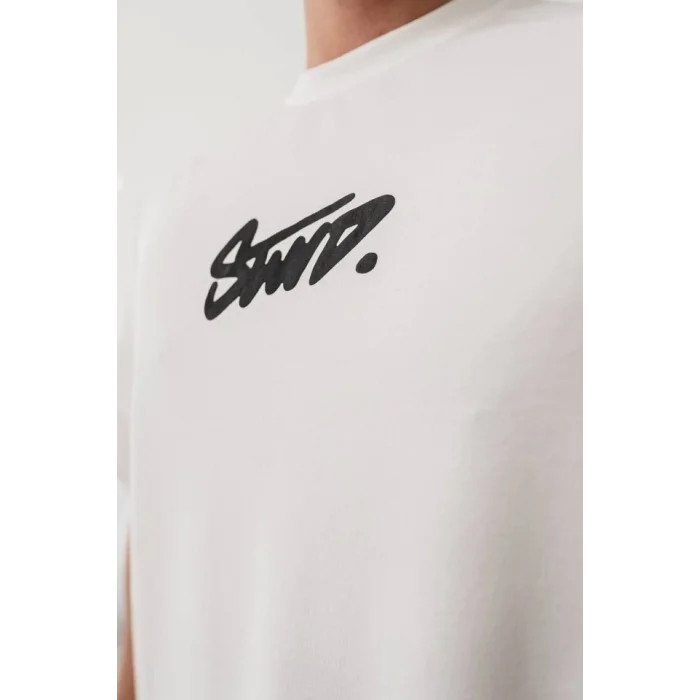Erkek Baskılı Oversize T-shirt - Beyaz