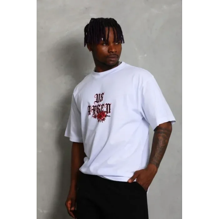 Erkek Baskılı T-Shirt Kısa Kol Bisiklet Yaka Regular Fit Rahat Kalıp Günlük Tişört - Beyaz