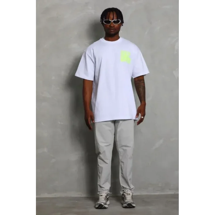 Erkek Baskılı T-Shirt Kısa Kol Bisiklet Yaka Regular Fit Rahat Kalıp Günlük Tişört - Beyaz