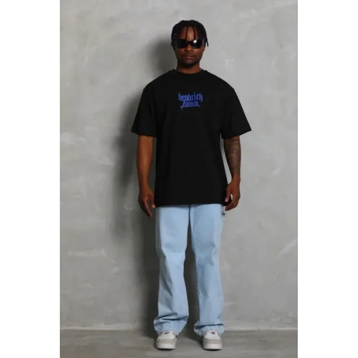 Erkek Baskılı T-Shirt Kısa Kol Bisiklet Yaka Regular Fit Rahat Kalıp Günlük Tişört - Siyah