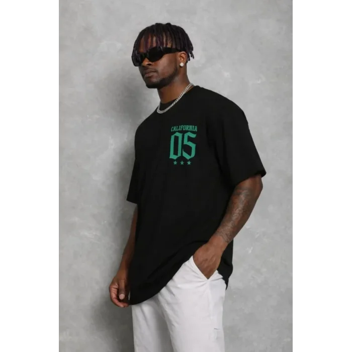 Erkek Baskılı T-Shirt Kısa Kol Bisiklet Yaka Regular Fit Rahat Kalıp Günlük Tişört - Siyah