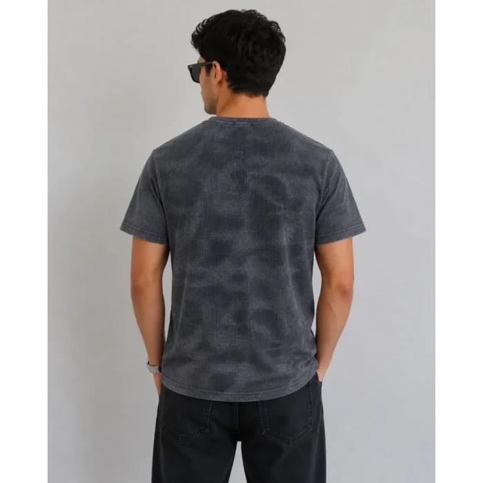 Erkek Batik Desenli Tişört Bisiklet Yaka Kısa Kol Regular Fit T-shirt - Füme