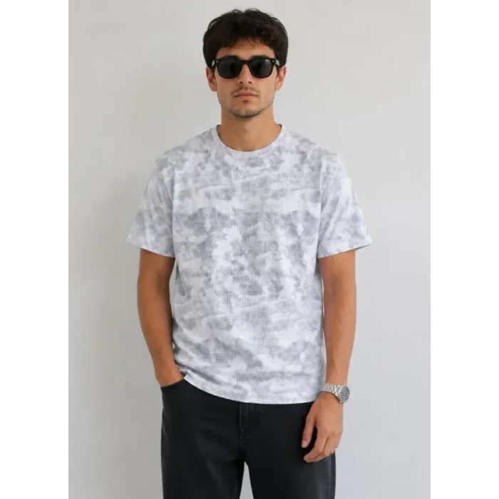 Erkek Batik Desenli Tişört Bisiklet Yaka Kısa Kol Regular Fit T-shirt - Gri