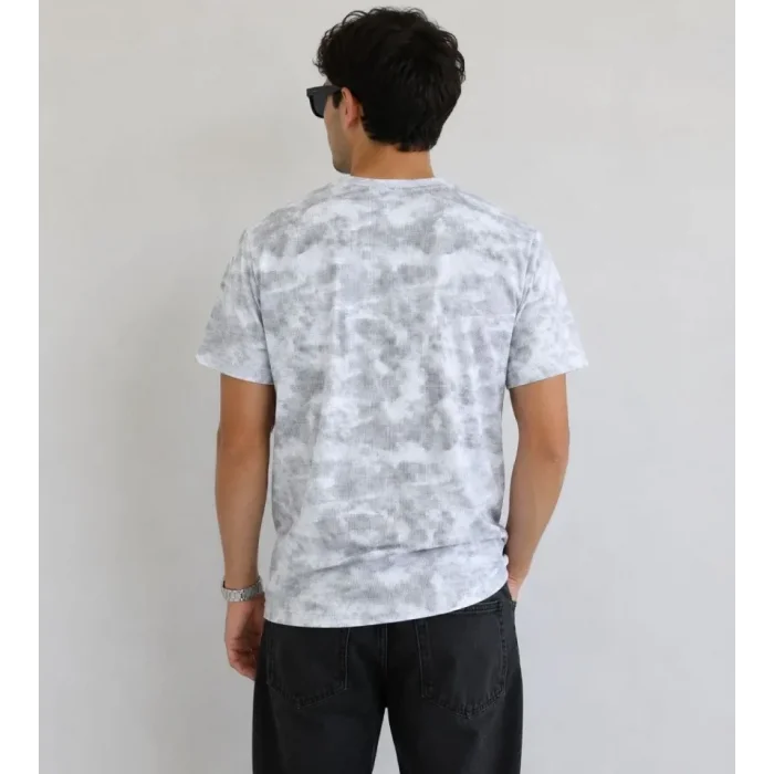 Erkek Batik Desenli Tişört Bisiklet Yaka Kısa Kol Regular Fit T-shirt - Gri