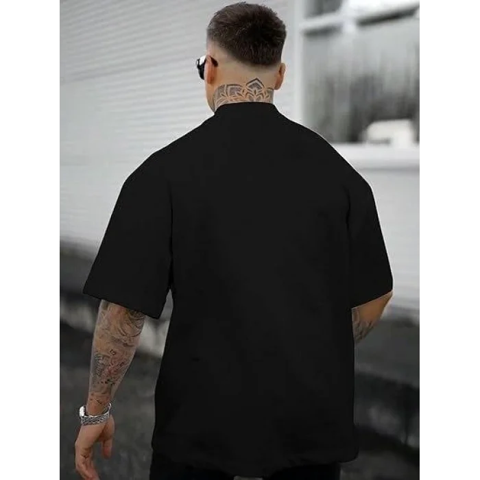 Erkek Bisiklet Yaka Kısa Kol Baskılı T-shirt - Siyah