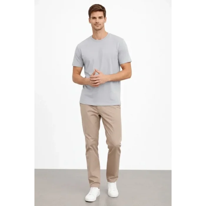 Erkek Bisiklet Yaka Tişört Regular Kalıp Basic Pamuklu Günlük Kullanım T-shirt - Gri