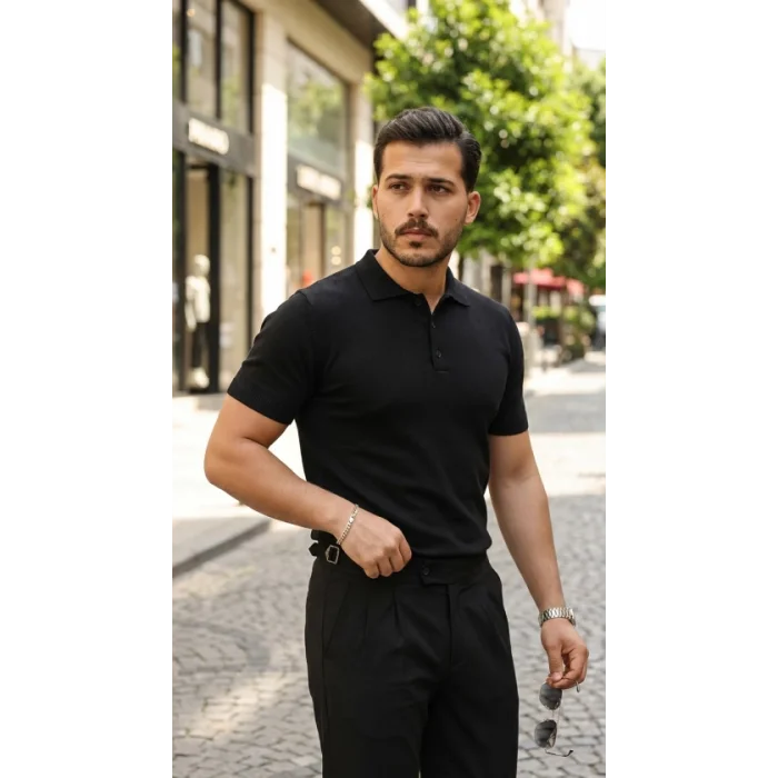 Erkek Düğme Yakalı Kısa Kollu Pamuk Triko Tişört
