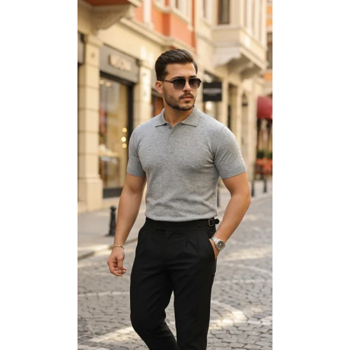 Erkek Düğme Yakalı Kısa Kollu Pamuk Triko Tişört