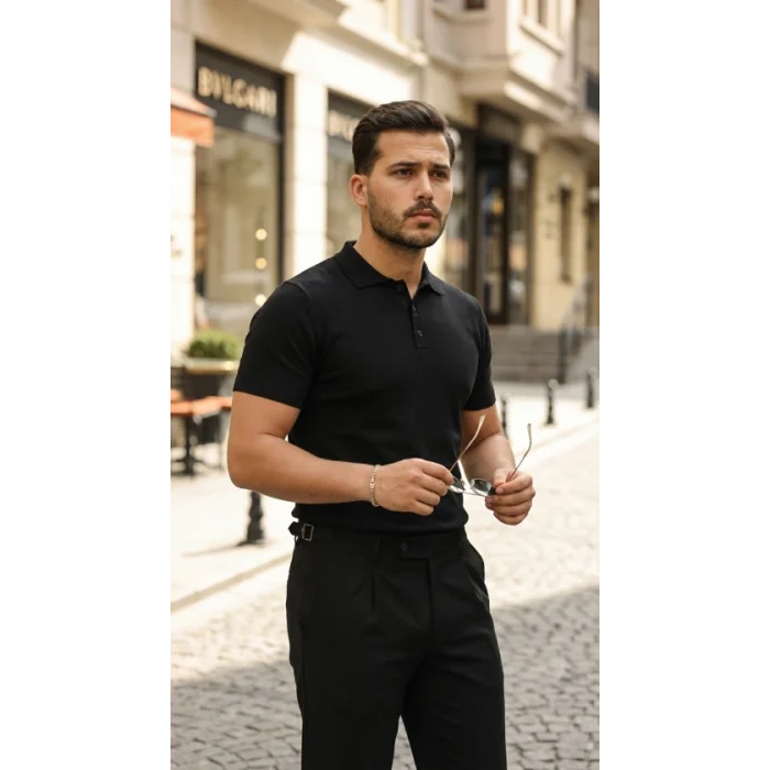 Erkek Düğme Yakalı Kısa Kollu Pamuk Triko Tişört