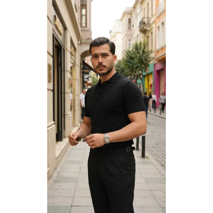 Erkek Düğme Yakalı Kısa Kollu Pamuk Triko Tişört