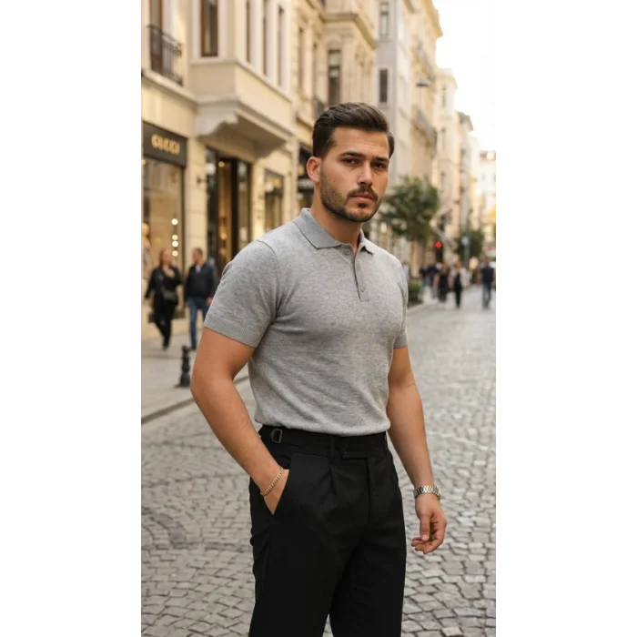Erkek Düğme Yakalı Kısa Kollu Pamuk Triko Tişört
