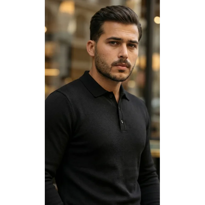 Erkek Düğme Yakalı Triko