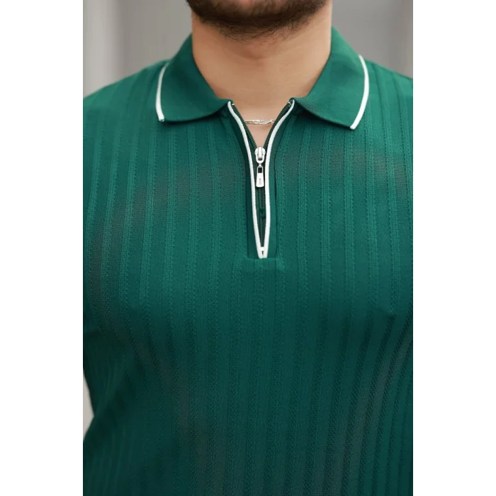 Erkek Fermuarlı Yakalı Kısa Kollu T-shirt