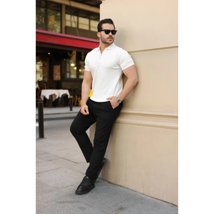 Erkek Fermuarlı Yakalı Kısa Kollu Tshirt