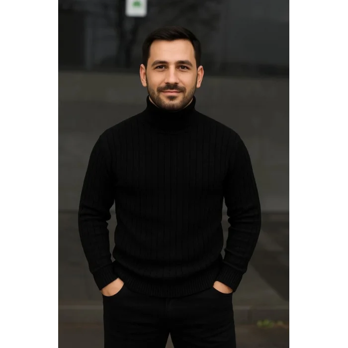 Erkek Fitilli Triko Kazak 3lÜ Set Bebek Mavisi Bej Siyah Regular Balıkcı Yaka Tam Boğazlı Triko Seti Modeli Kazak