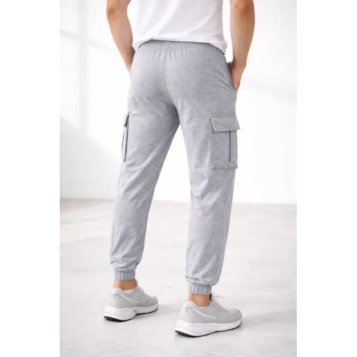 Erkek Jogger Eşofman Altı Regular Fit , Kargo Cepli, Lastikli Paça, Günlük Spor Pantolon - Gri